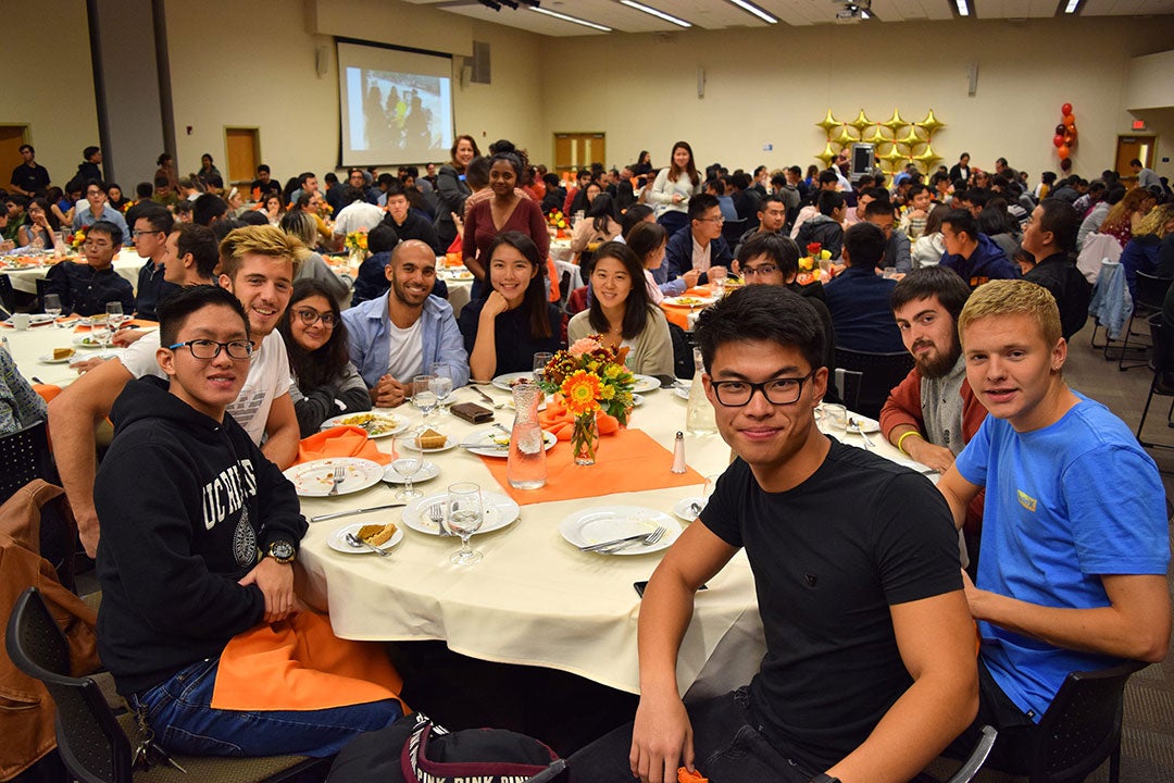 Group of international students at UCR Thanksgiving event