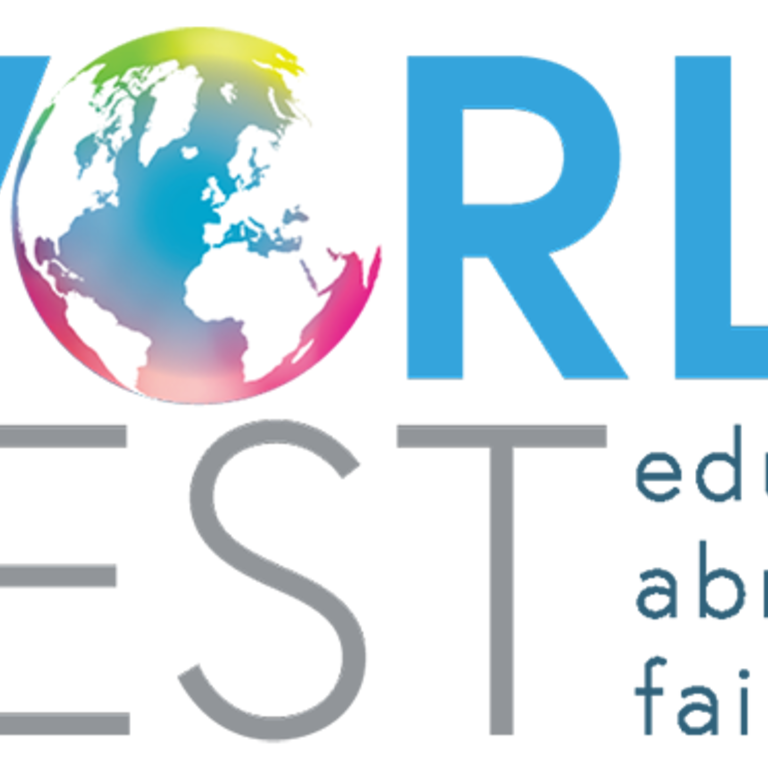 Blue and grey logo for Worldfest, the Education Abroad Fair at UC Riverside